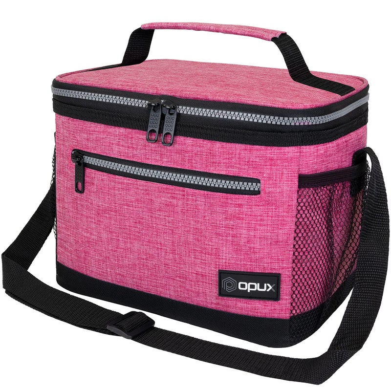 opux Insulated Lunch Box Men Women, Lunch Bag for Work School, Leakproof Soft Cooler Tote Adult, Large Lunch Pail Kids Boys Girls, Picnic Beach Food Bag with Shoulder Strap, Pink - Image 1